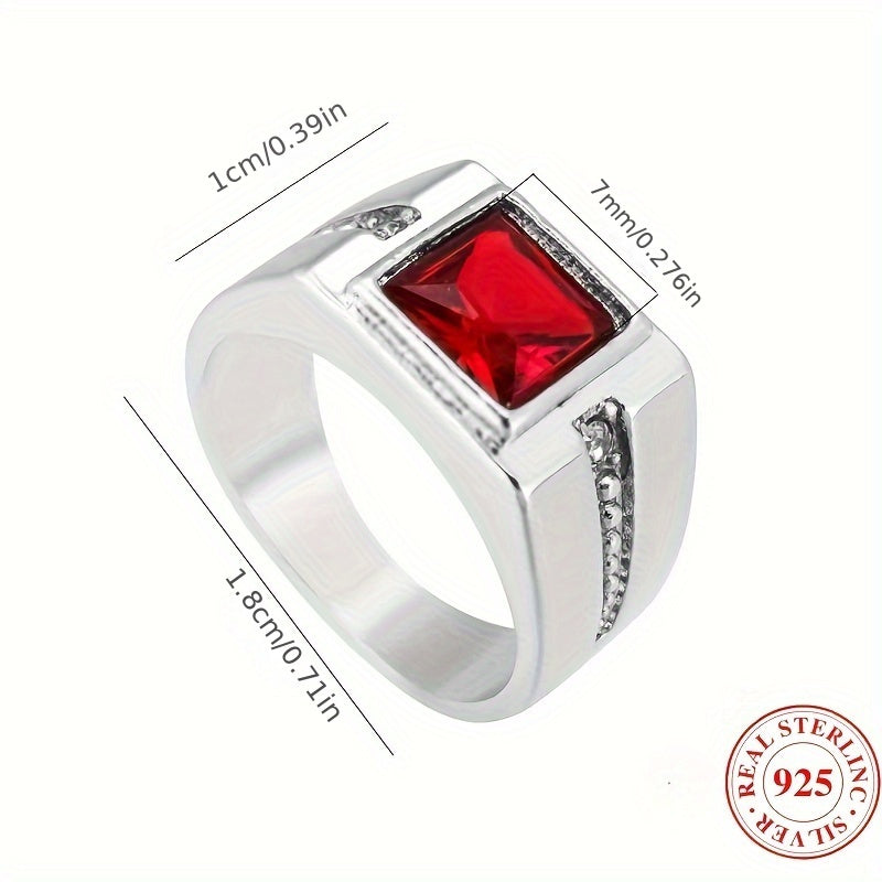 Unisex Silver Punk Ring with Red and Green Gemstones and Square Zirconia