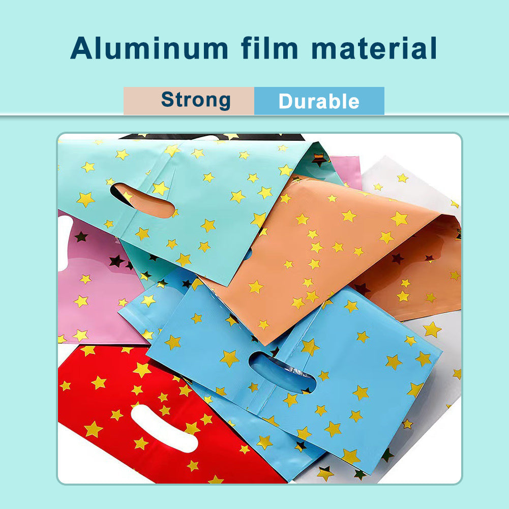 Набор из 70 многоразовых подарочных пакетов с рисунком в виде звезд и ручками, разных цветов; идеально подходит для дней рождения, хранения и праздников