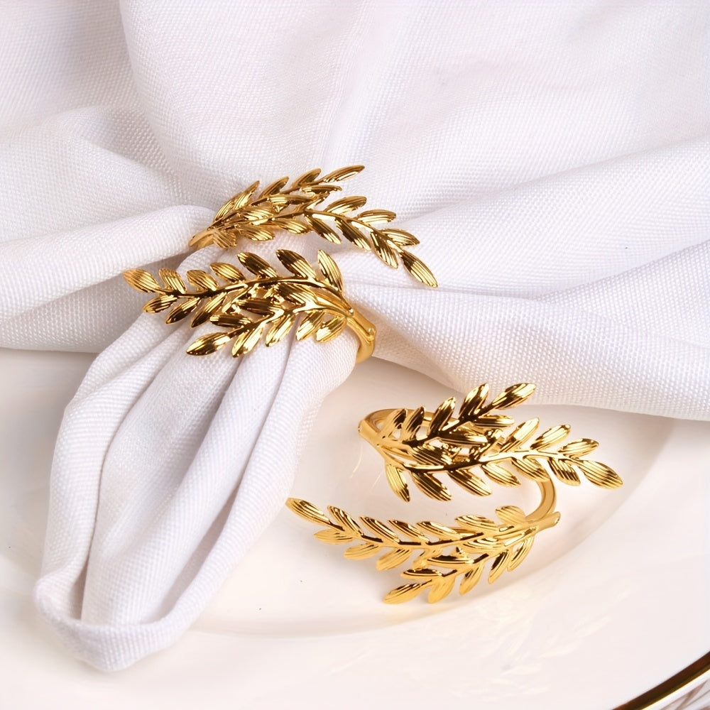 Set of 6 Gold Leaf-Shaped Cast Iron Napkin Rings for Christmas Dining Table Decor