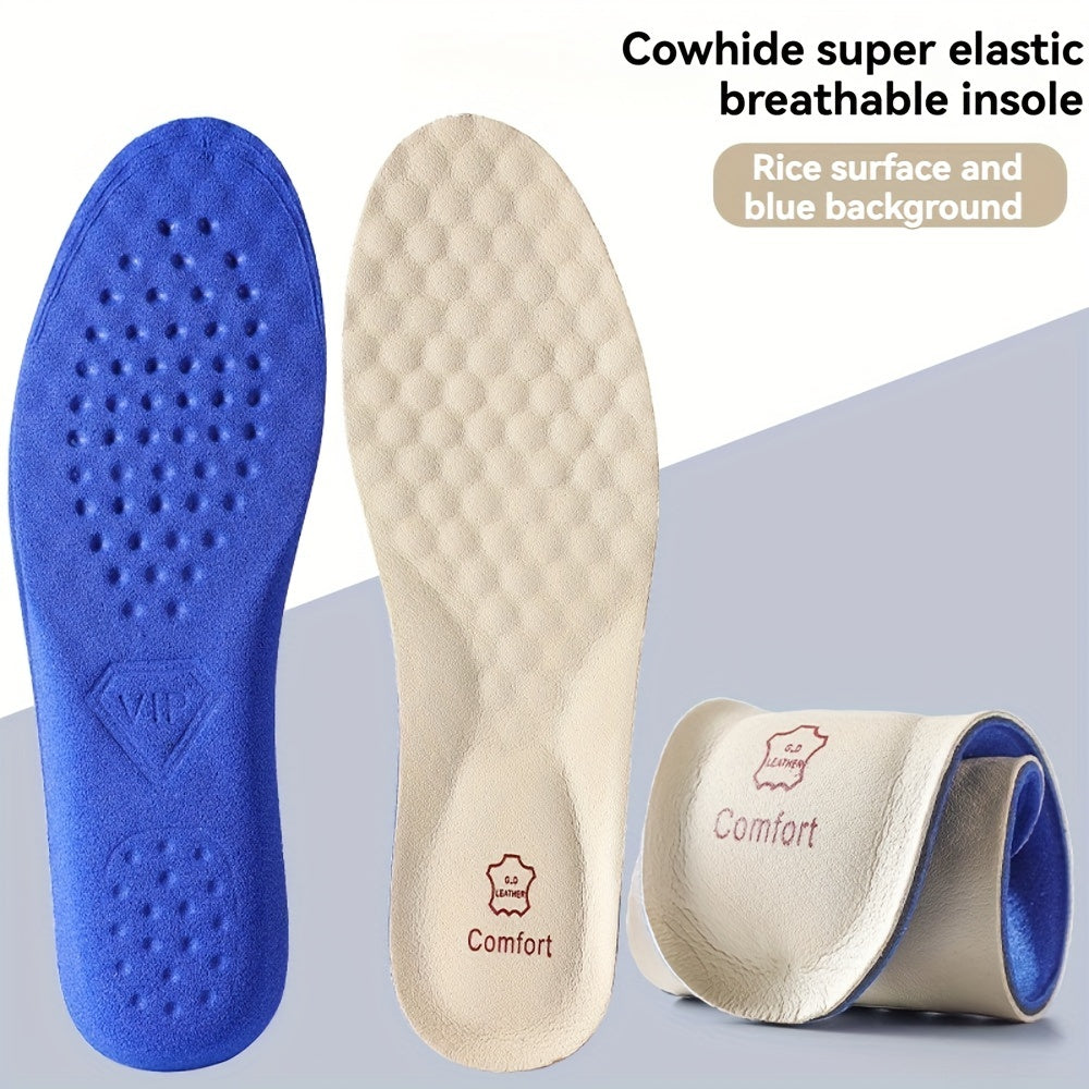 Men's Cowhide Leather Shoe Insoles Breathable Shock Absorption Pads