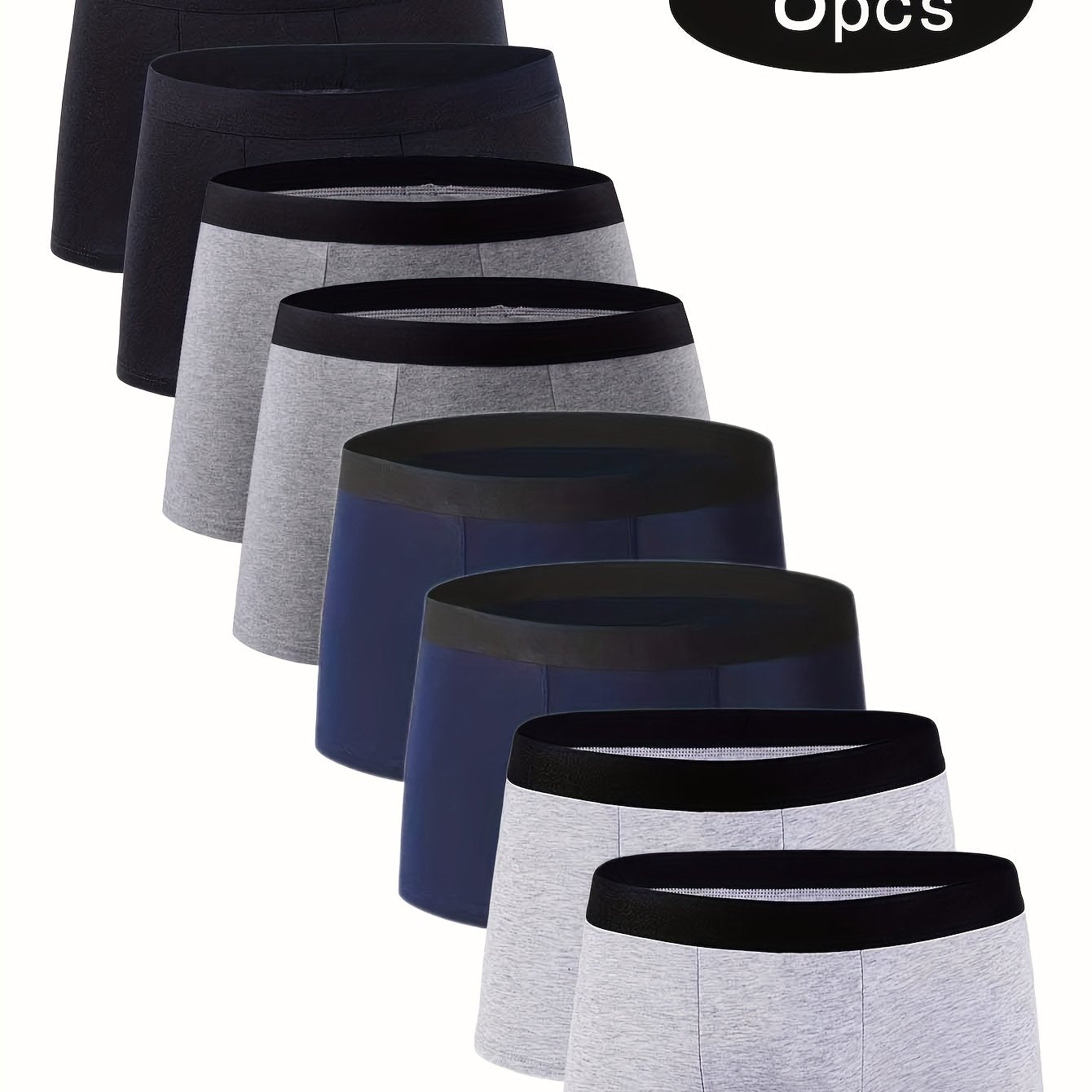 8 dona erkaklar uchun nafas oladigan paxta boxer shortlari, bir rangda, qulaylik uchun cho'ziluvchan va yumshoq.