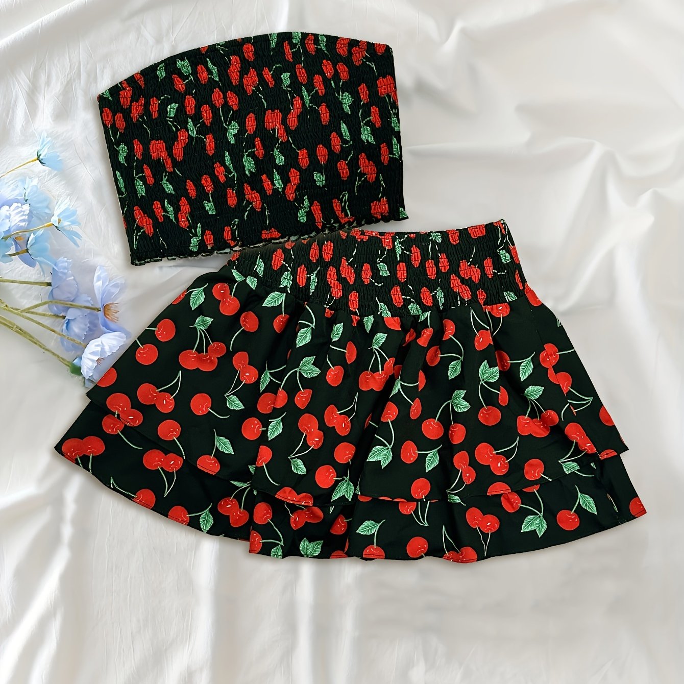 Women's Off-Shoulder Geometric Print Two-Piece Outfit Polyester Spandex Shirred