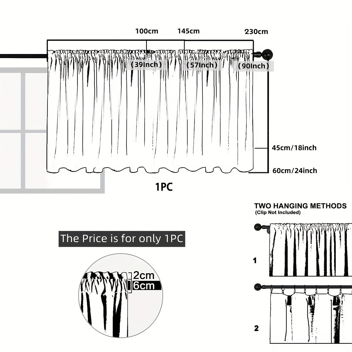 Visillo de encaje con estampado floral para barra de cortina con bolsillos para cocina, sala de estar y dormitorio