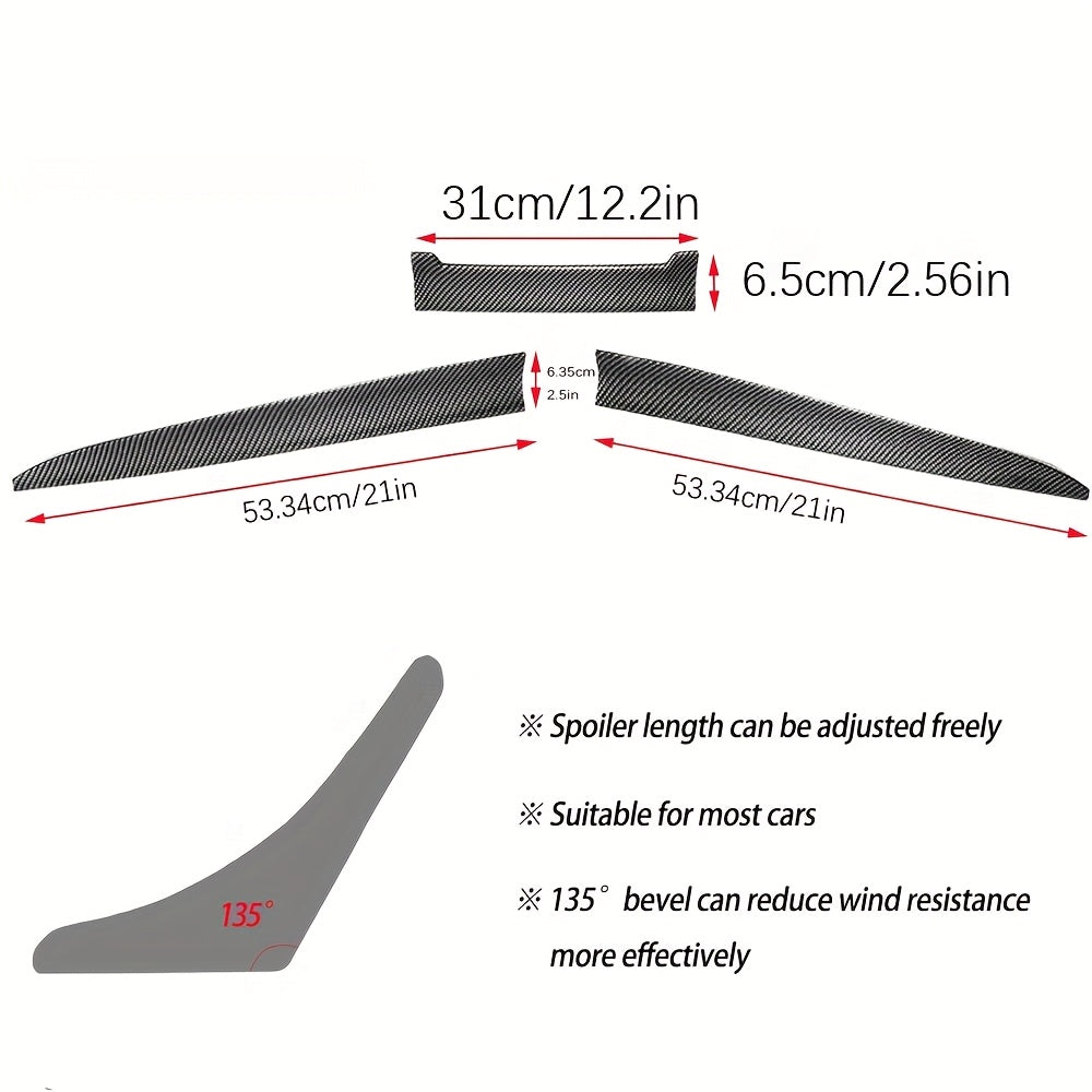 Universal Carbon Fiber Car Rear Spoiler Three-Section Tail Wing Kit