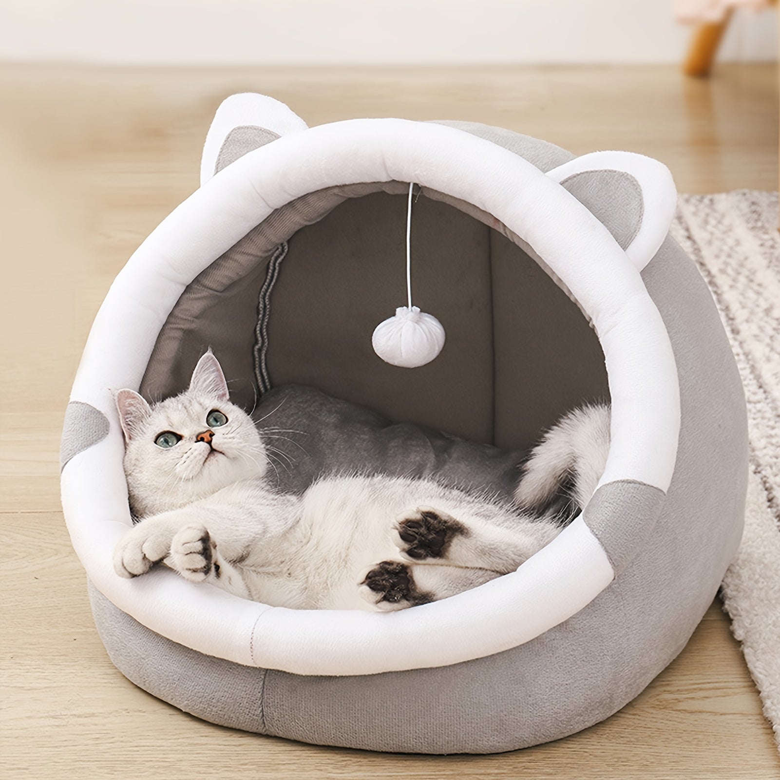 Convertible Grey Cat Ear Pet Bed for Small to Medium Cats and Dogs All-Season Indoor Lounge