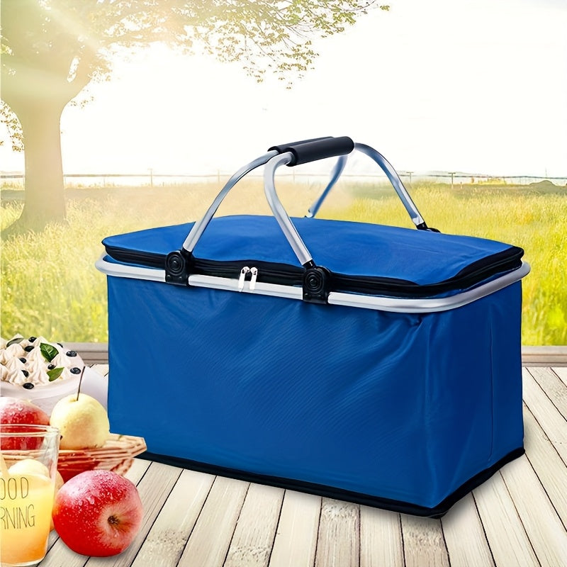 Foldable Insulated Picnic Bag with Handle for Outdoor Travel Black Nylon