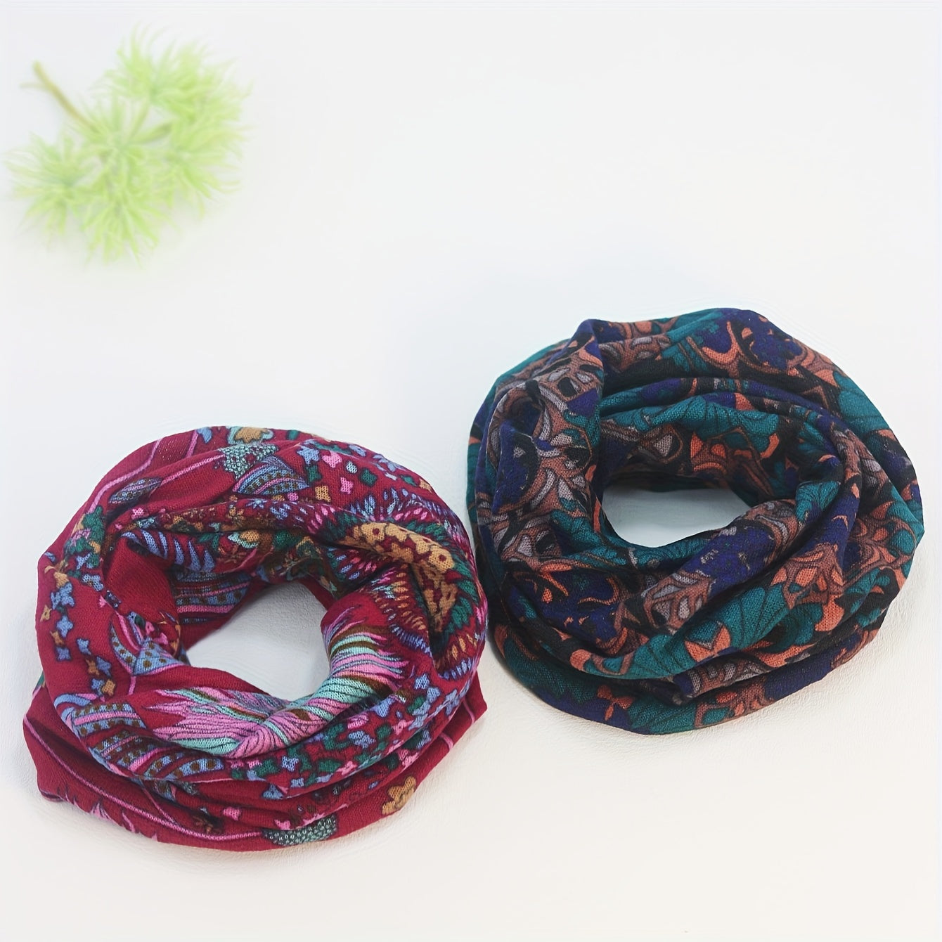 Set of 2 Retro Print Neck Gaiters Boho Style Soft Warm Winter Windproof Infinity Scarves
