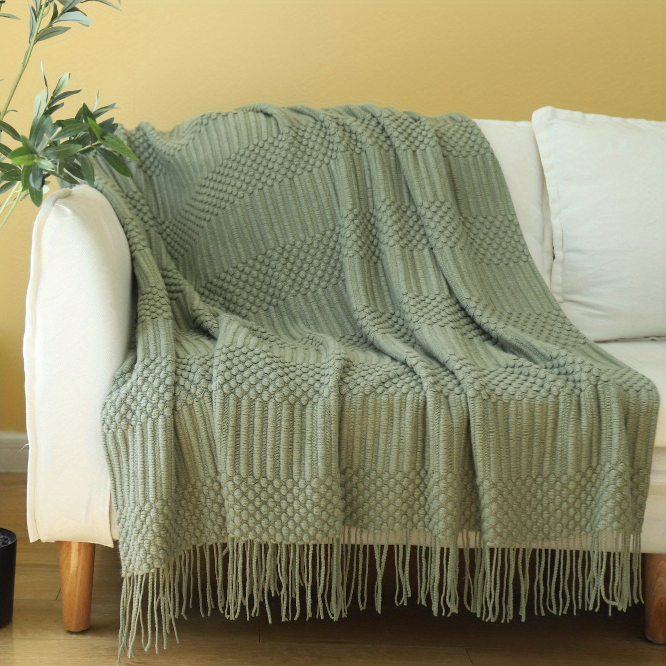 Textured Knit Throw Blanket 127x152cm Soft Solid Couch Sofa Decor