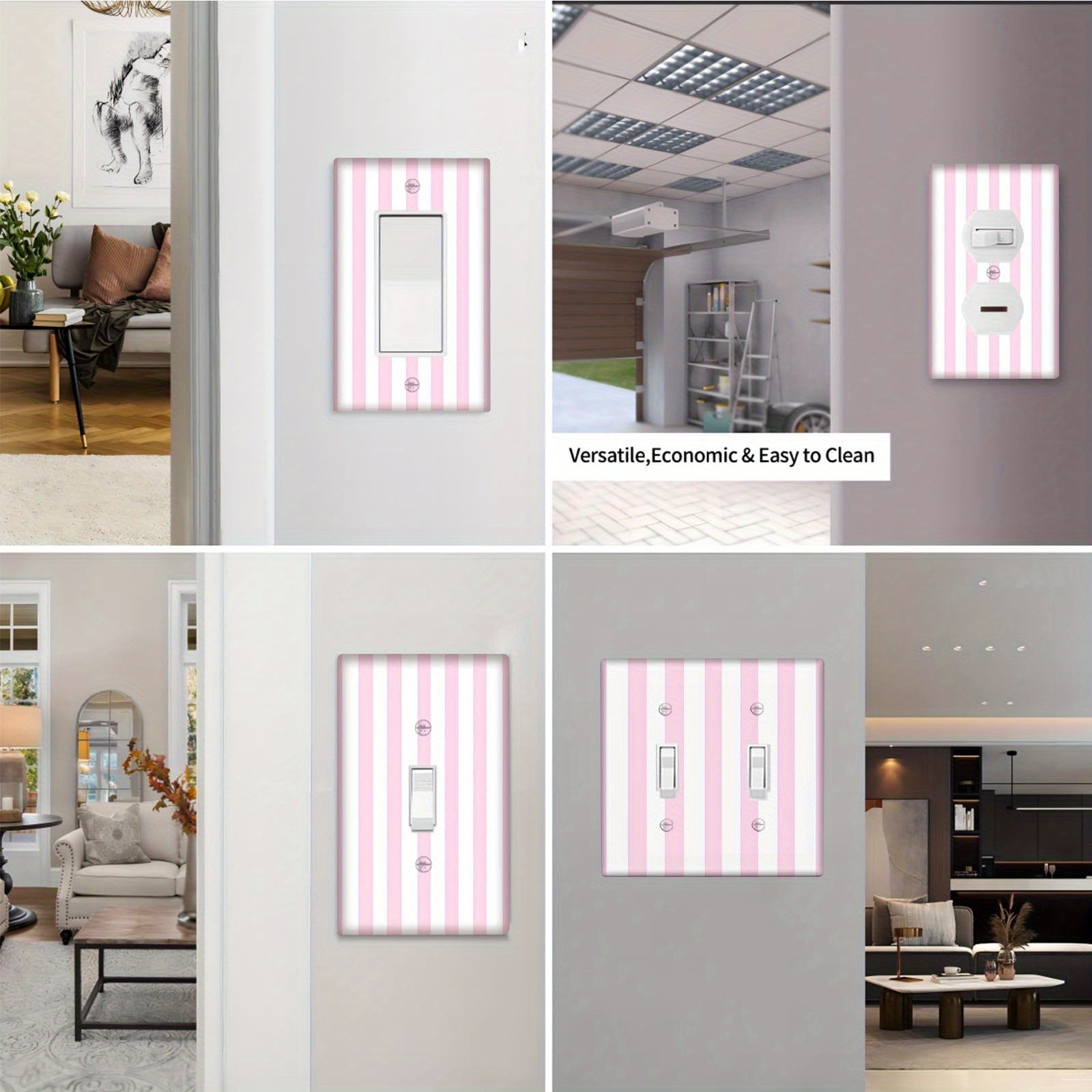 Pink Striped Light Switch Cover Easy to Install No Batteries Required