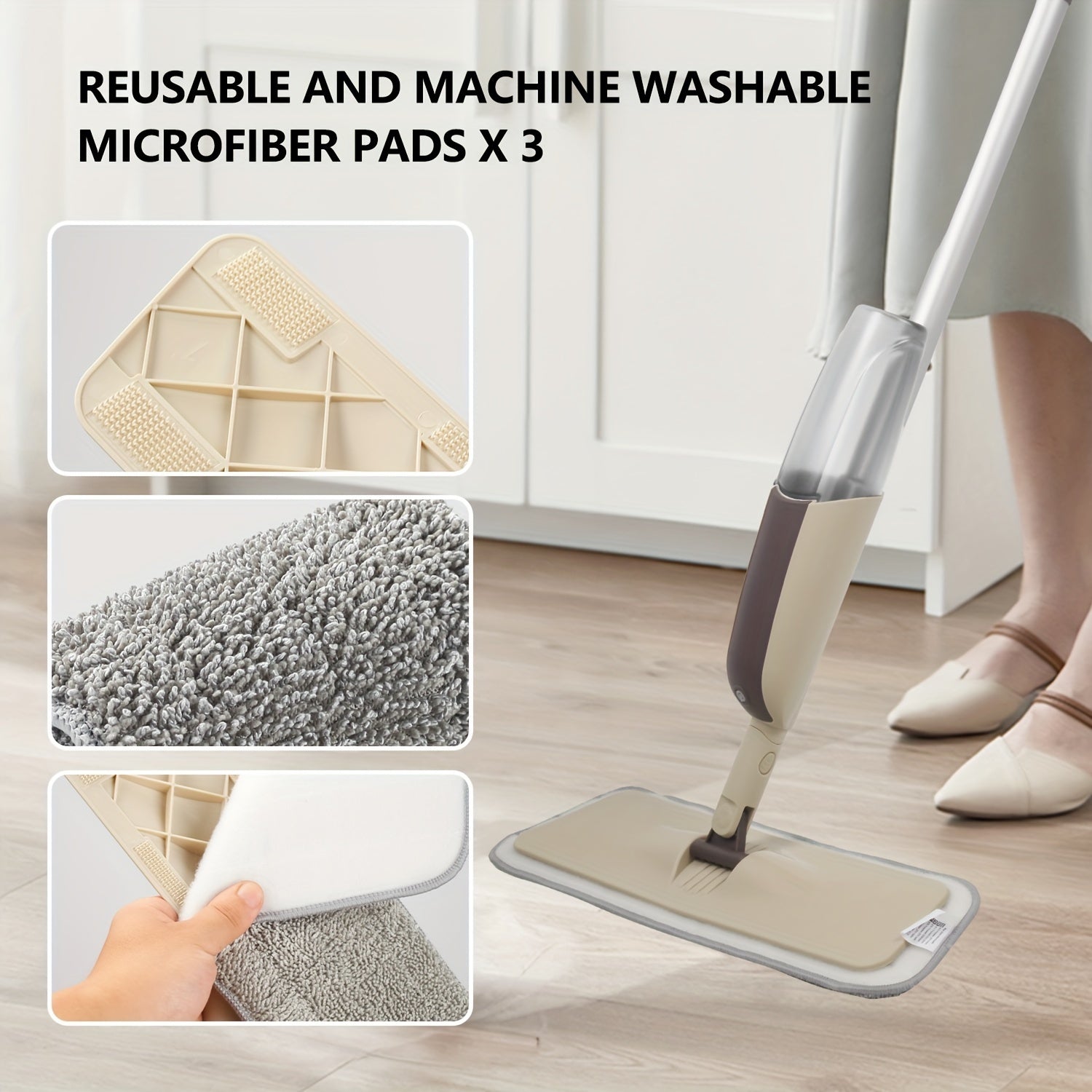 Microfiber Spray Mop with Rotating 360° Swivel Head, Reusable Pads, Adjustable Handle