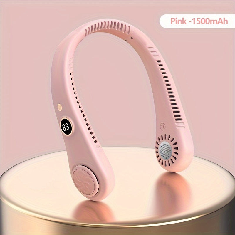 Portable Bladeless Neck Fan with Digital Display Rechargeable Wearable Cooling Fan