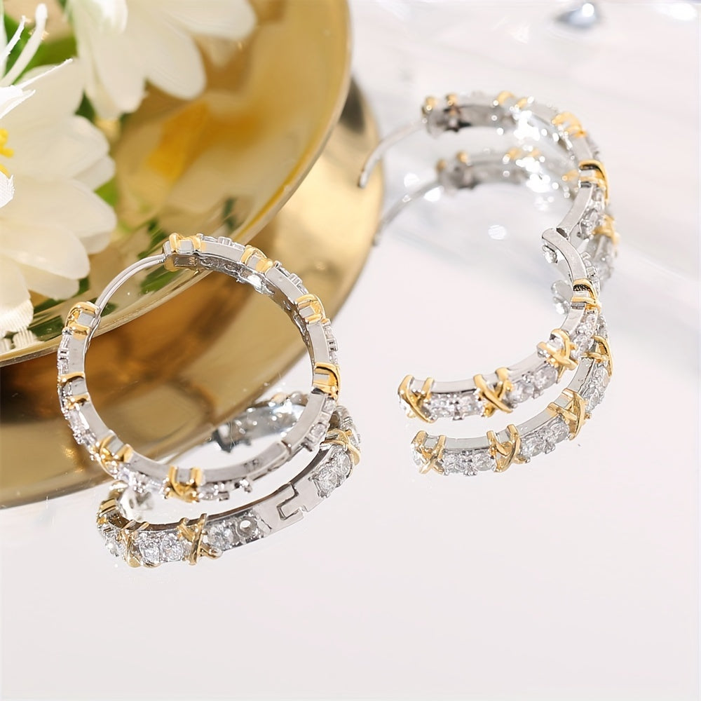 Bohemian Zirconia Hoop Earrings for Women with Copper Embellishments