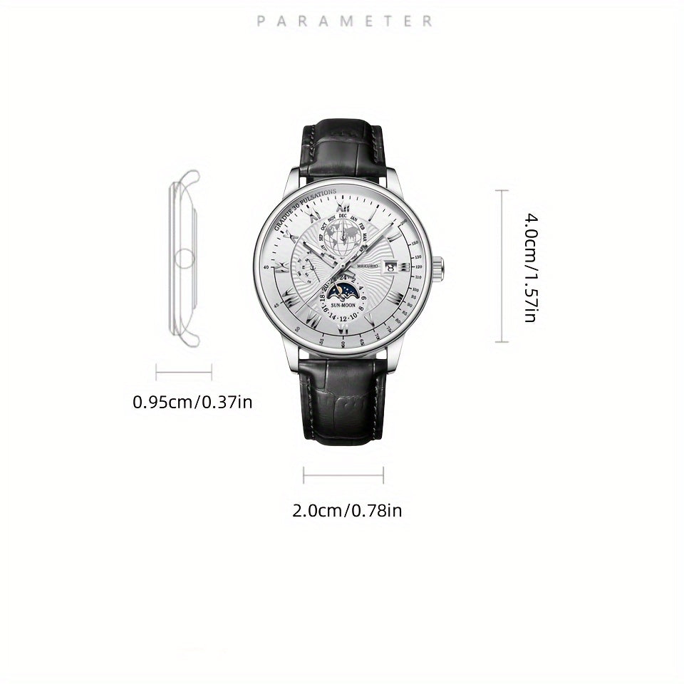 Men's Quartz Watch with Faux Leather Strap and Date Feature