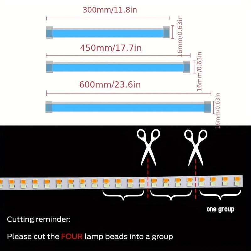 2 Pack 12V LED Light Strips Flexible White Yellow Auto Indicator Ambient Decor