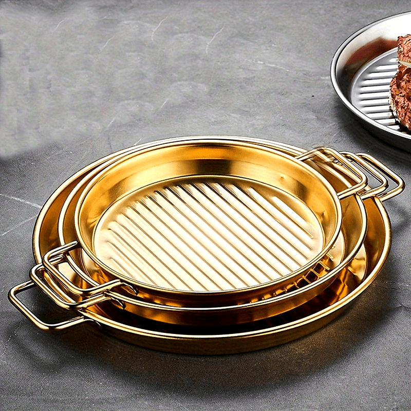 Set of 3 Round Striped Stainless Steel Baking Pans with Handles 16.5cm, 19cm, 22cm