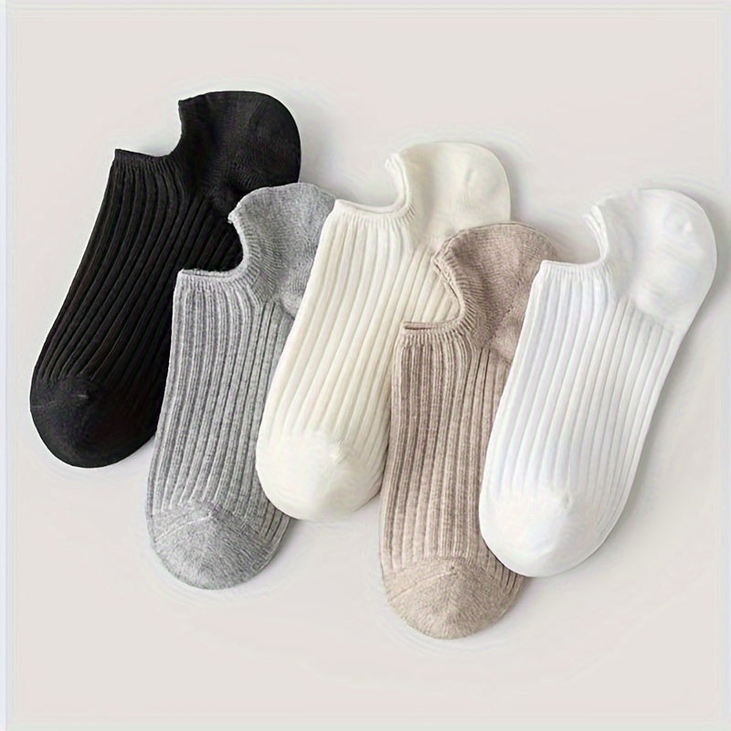 Women’s Invisible Non-Slip Socks 5 Pairs Low Cut Solid Polyester Spandex