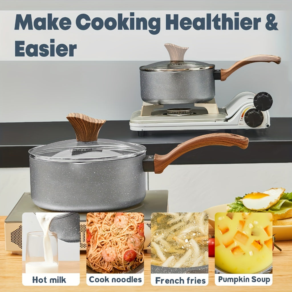 2-Piece Milk Pot Set Non-Stick Maifan Stone Coating 2QT and 3QT Aluminum