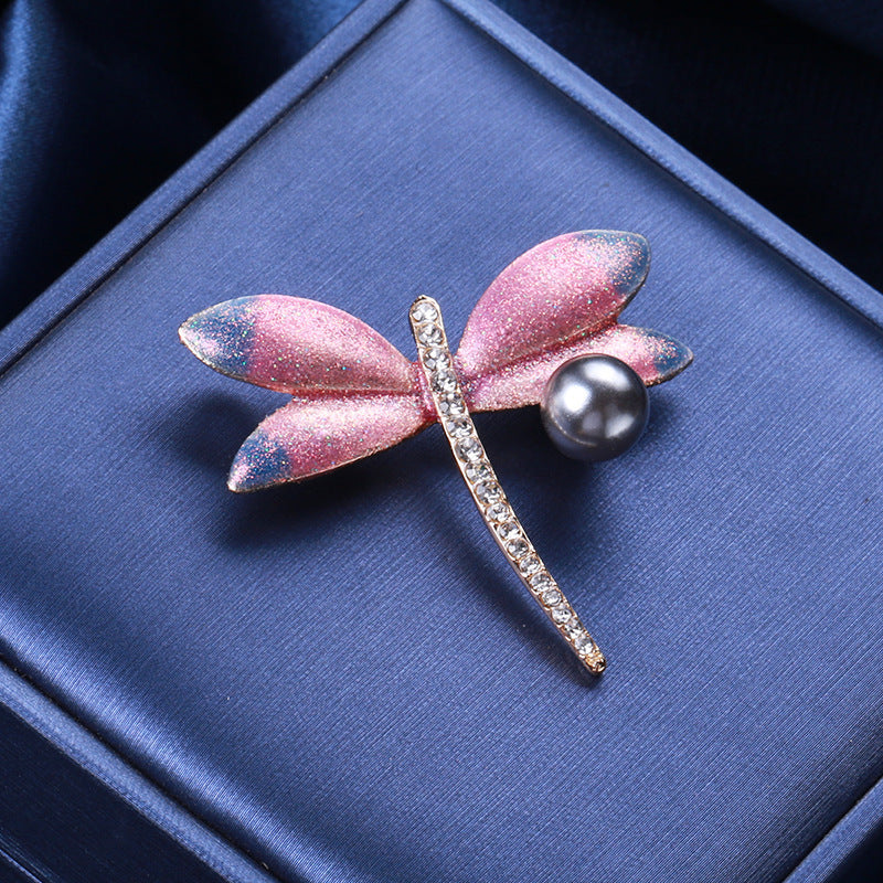 Elegant Dragonfly Brooch Pin with Imitation Pearl Animal Shape Fashion Accessory