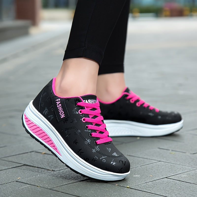 Ayollar uchun harf bosma Rocker sneakers, lentalar bilan platformali, kundalik poyabzal
