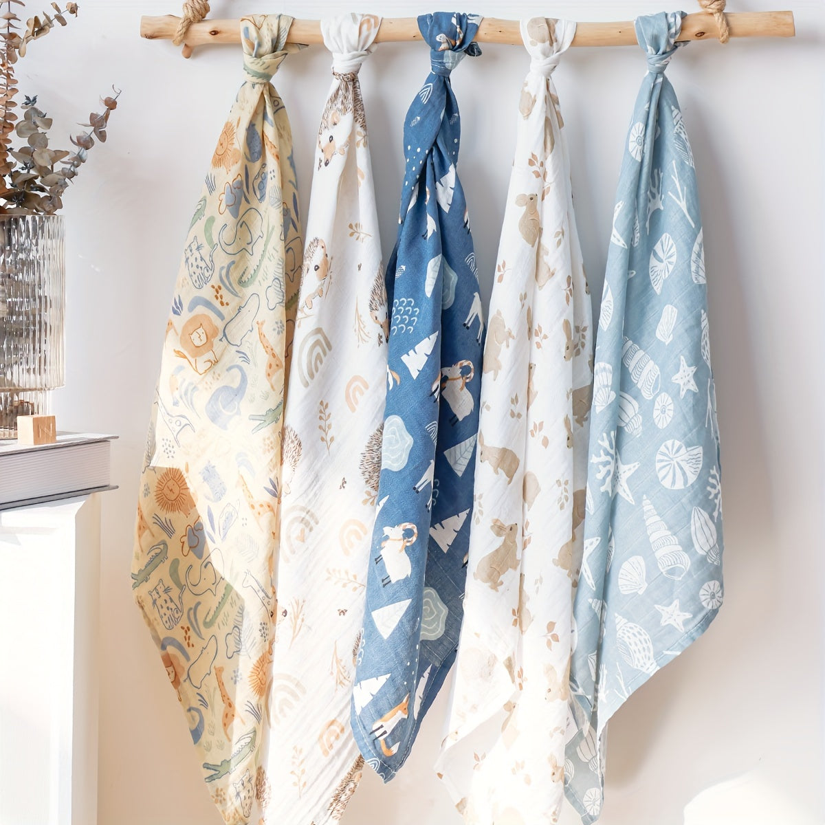 5 ta ko'p funksiyali muslin o'ralgan ovqat berish burp matolari, 60*60 sm o'lchamda, yuz va qo'llar uchun mukammal yumshoq paxta bambukdan tayyorlangan.