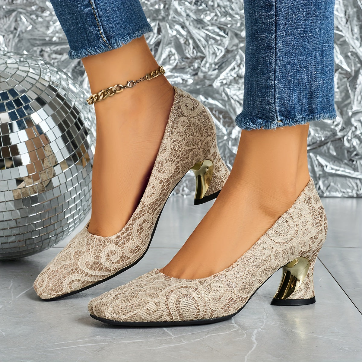 Women's Square Toe Stiletto Pump with Fabric Upper and TPU Sole