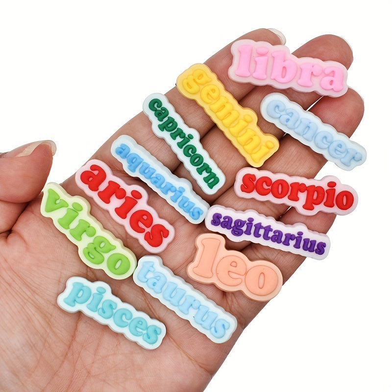 12 Pcs Zodiac Sign Shoe Charms Set Plastic Astrology Footwear Accessories