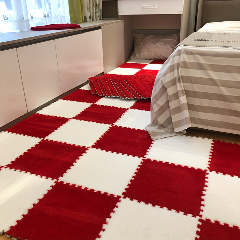 Velvet Patchwork Floor Mat for Room Bay Window with Storage Washable