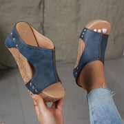 Women's Open Toe Wedge Sandals Brown Faux Cover Ankle Strap Summer Beach Shoes