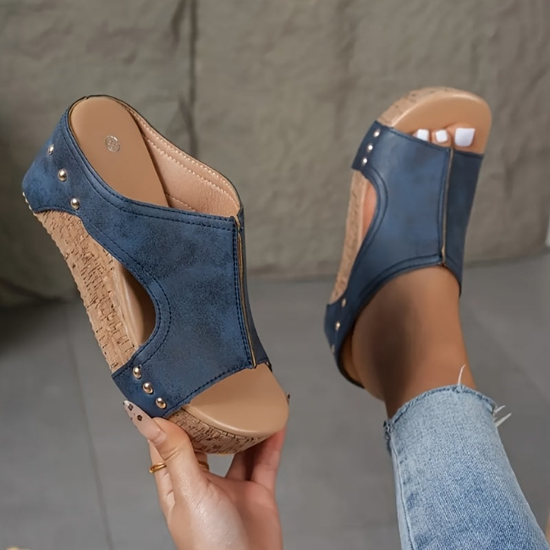 Women's Open Toe Wedge Sandals Brown Faux Cover Ankle Strap Summer Beach Shoes