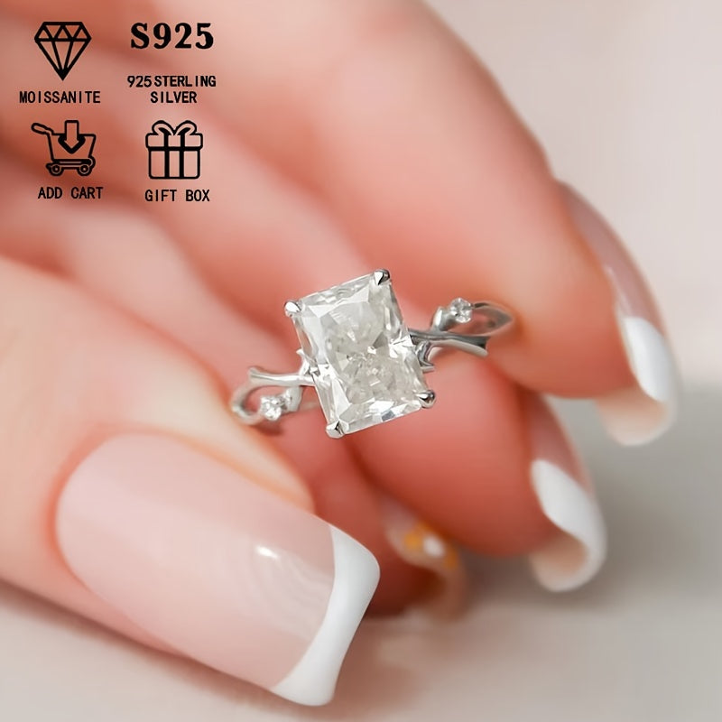 Women's Engagement Ring 2ct Rectangular Moissanite Thorn Branch Design Gift for Valentine's Day