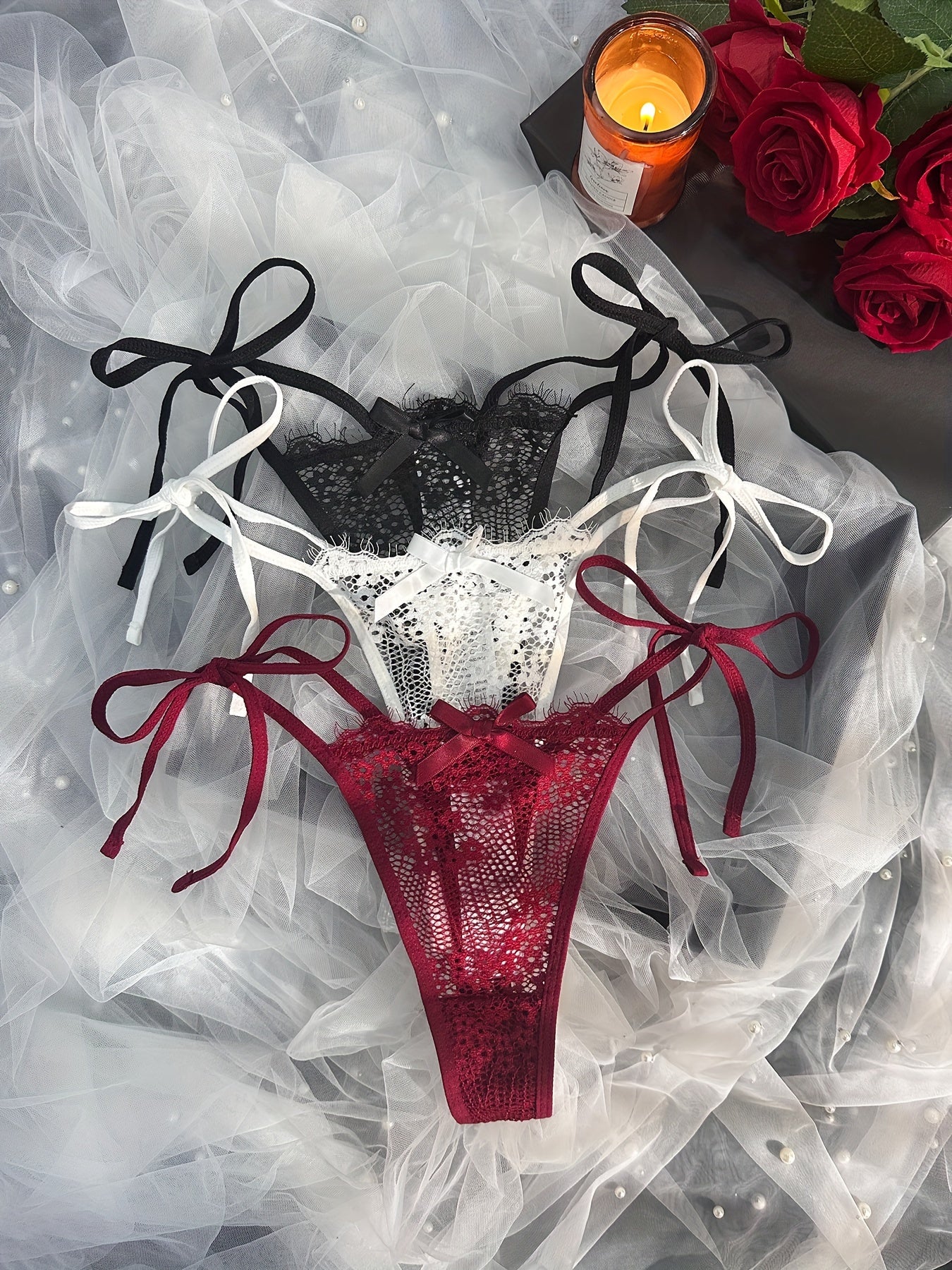 Women's Floral Lace Thongs with Side Ties Sexy Lingerie