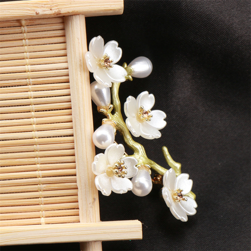 Enamel Floral Branch Brooch Alloy Pin Elegant Gift for Women