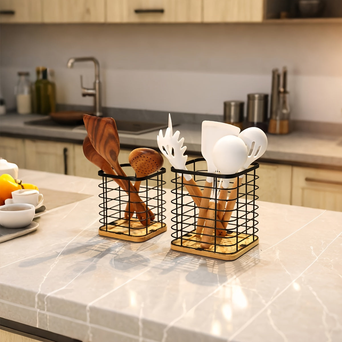 Multifunctional Vertical Kitchen Rack with Cutlery Holder and Organizer