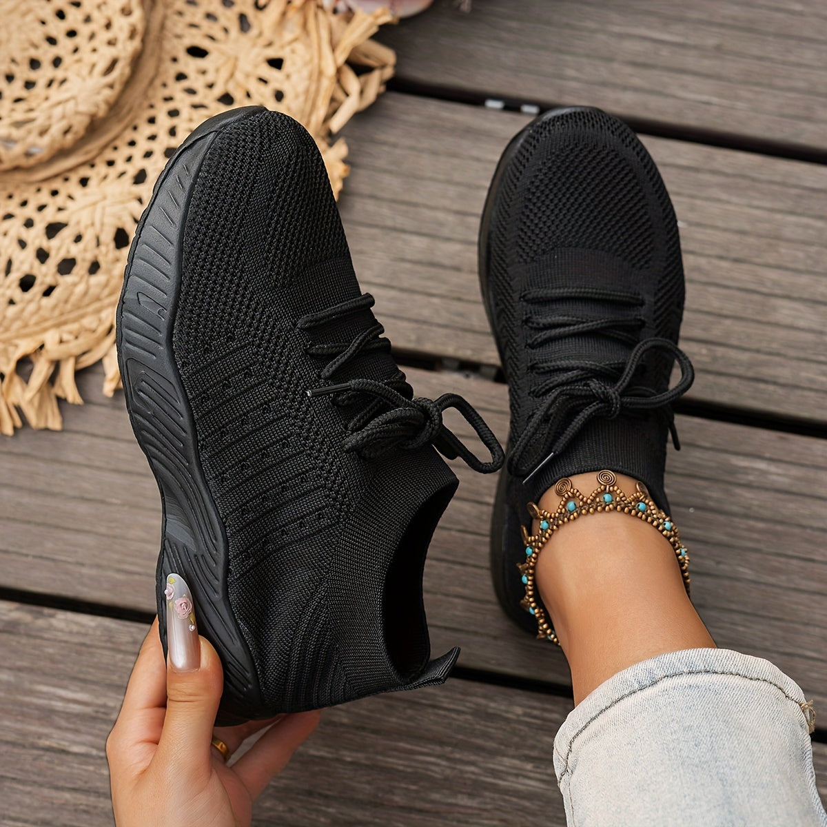 Women's Knit Running Shoes Low Top Casual Sneakers