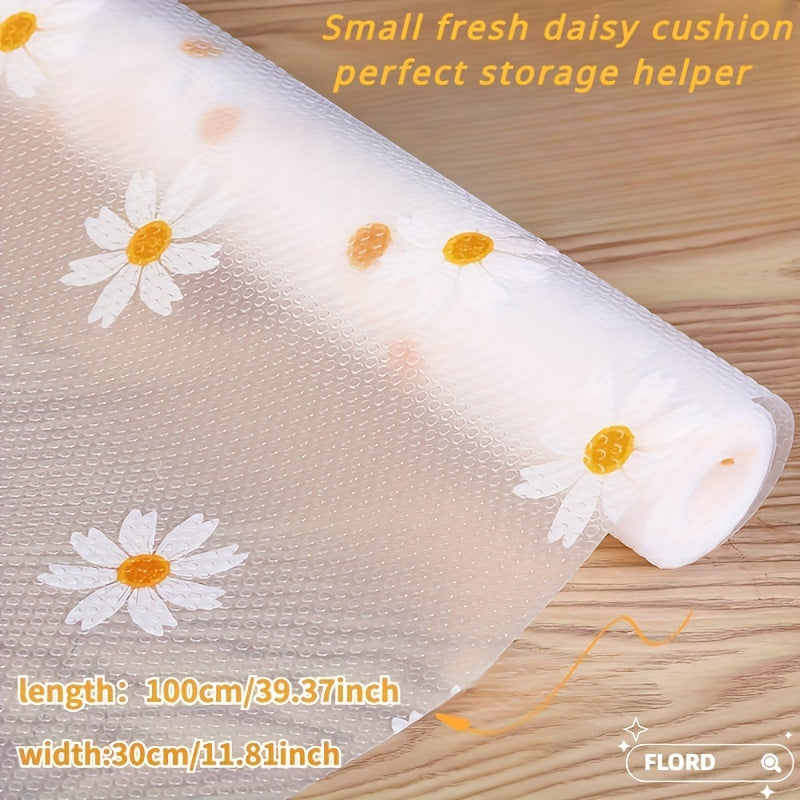 EVA Waterproof Shelf Liner with Daisy Pattern Non-Adhesive Drawer Mat for Kitchen Cabinets