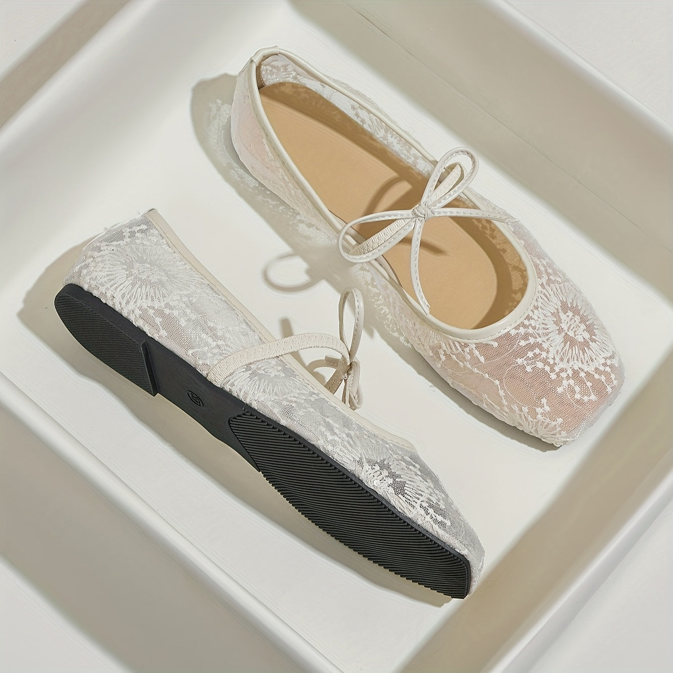 Women's Floral Embroidered Mary Jane Flats Breathable Mesh Square Toe