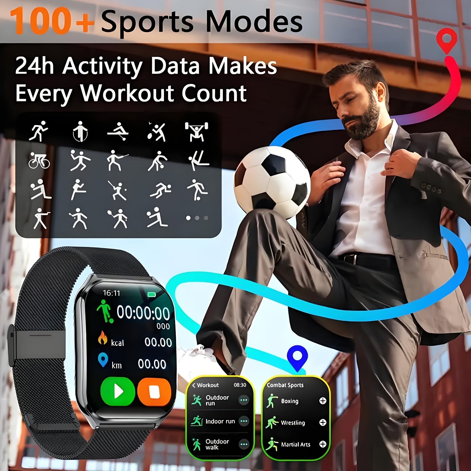 Ultra-Thin AMOLED Smartwatch with Wireless Calling Fitness Tracker Water-Resistant Silicone Strap