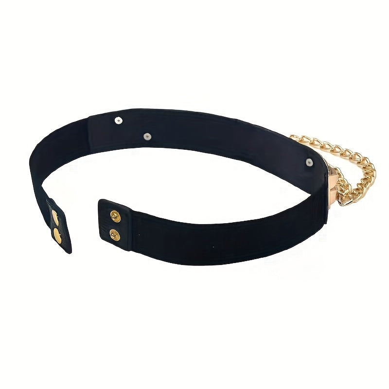 Elastic Waistband Belt with Punk Chain Fringe for Women's Dresses Solid Color Body Jewelry