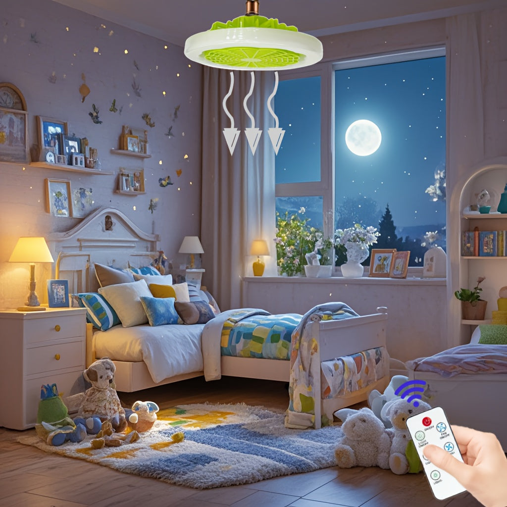 Uy bezaklari uchun portativ uzoqdan boshqariladigan yashil va apelsin LED chiroqli shamol fan kombinatsiyasi