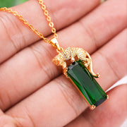 Green Crystal Leopard Pendant Necklace for Women Hip Hop Punk Style
