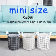Large Foldable Waterproof Laundry Basket with Toy Storage Cotton Linen Plaid