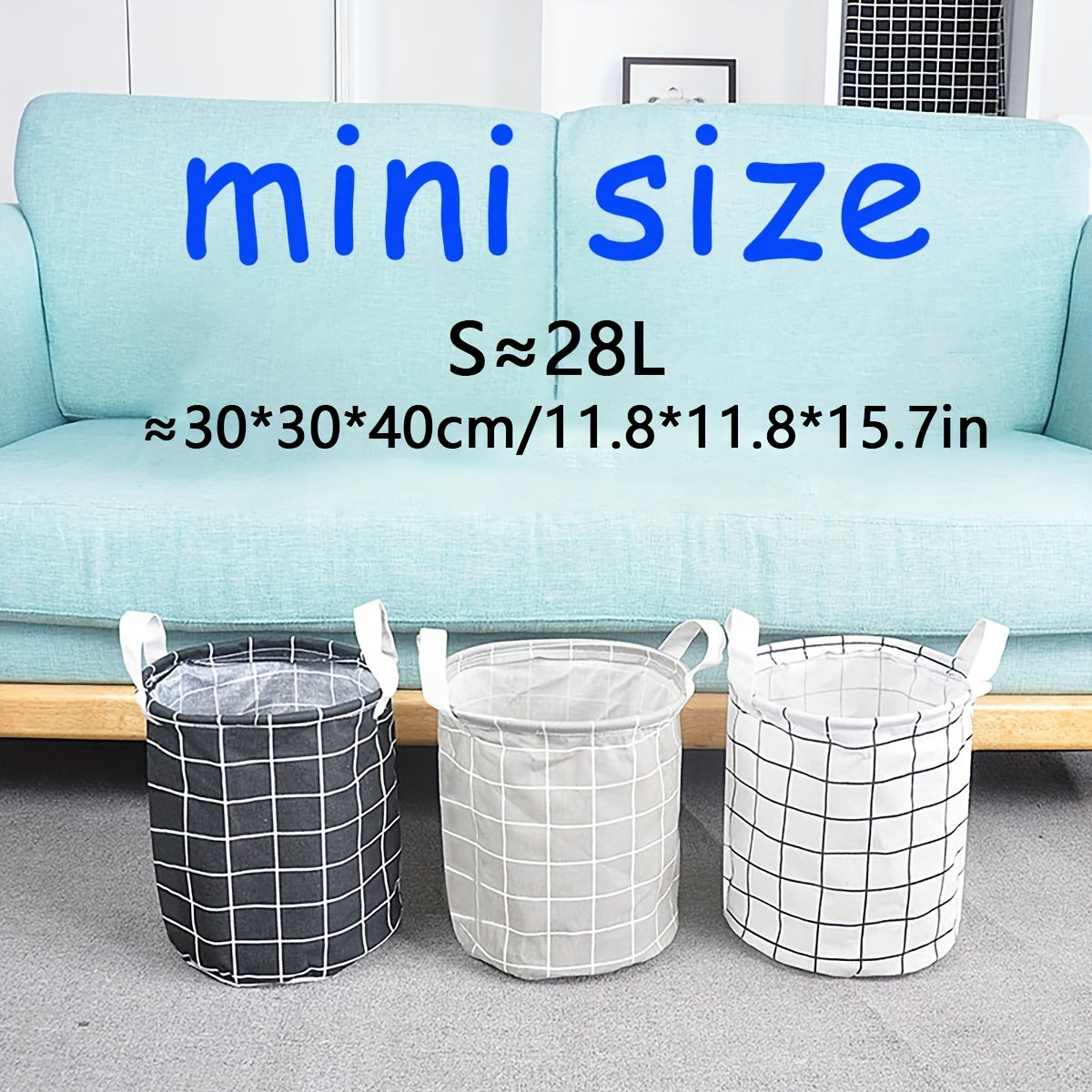 Large Foldable Waterproof Laundry Basket with Toy Storage Cotton Linen Plaid