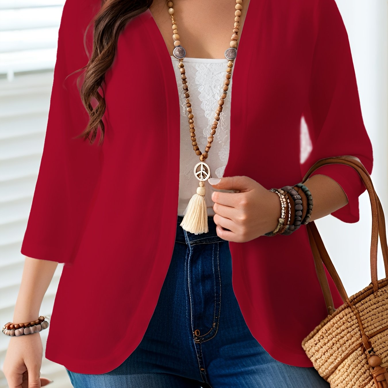 Plus Size Women’s Lightweight Cardigan with 3/4 Sleeves and Open Front