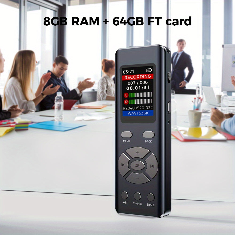72GB Digital Voice Recorder with Dual Microphones HD Recording Noise Reduction