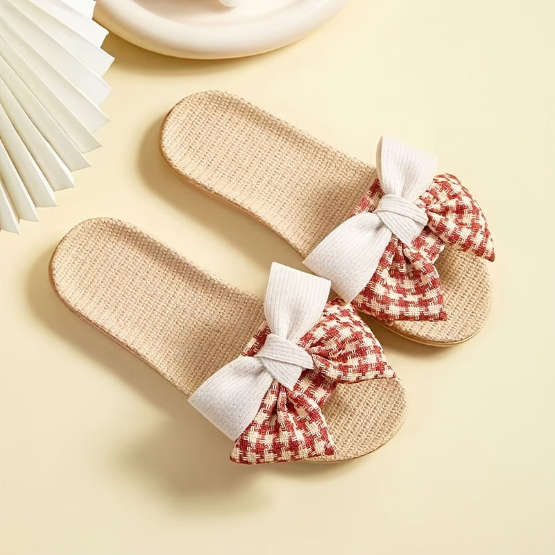 Women Linen Bowknot Slippers Lightweight Indoor Outdoor Home Shoes