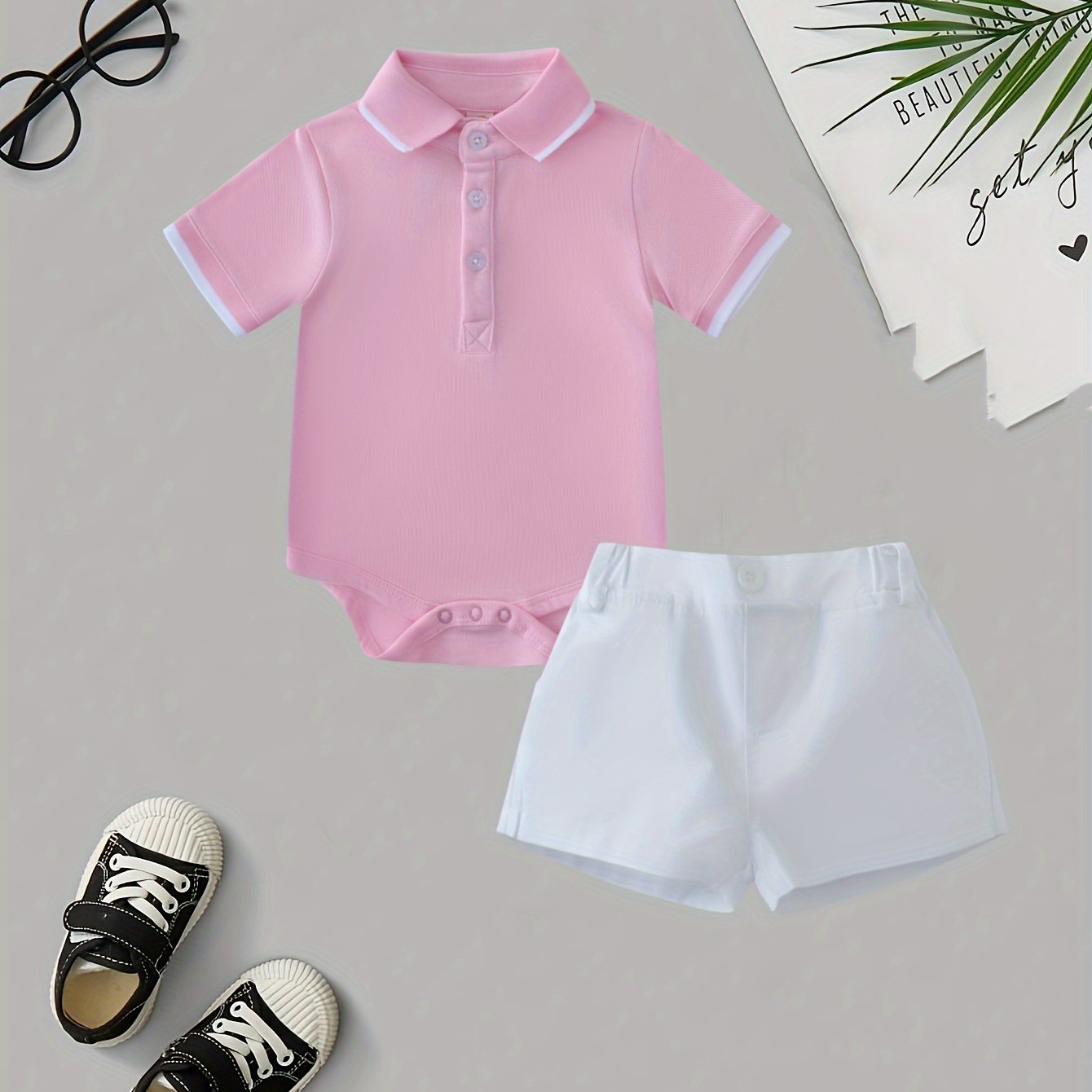 Yigitlar uchun paxta polo kofta va shortlar to'plami, bolalar va kichkina yoshdagi bolalar uchun, bahor yoz, oddiy rang