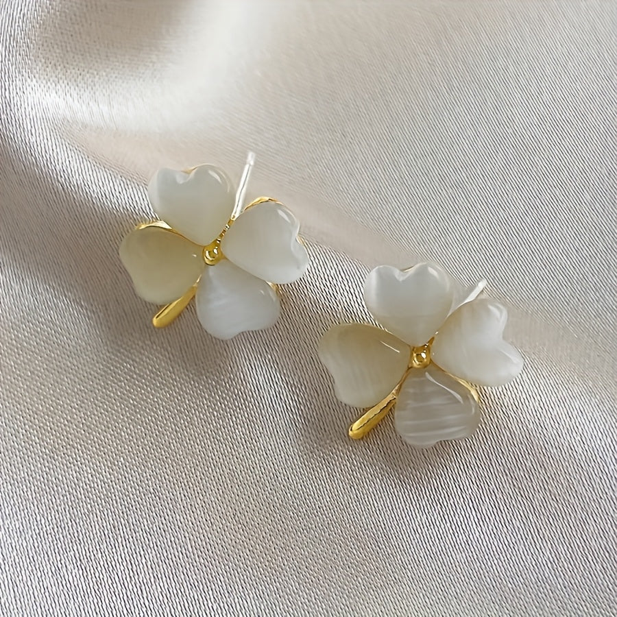 Women's Lucky Green 4-Leaf Clover Stud Earrings Synthetic Opal Jewelry