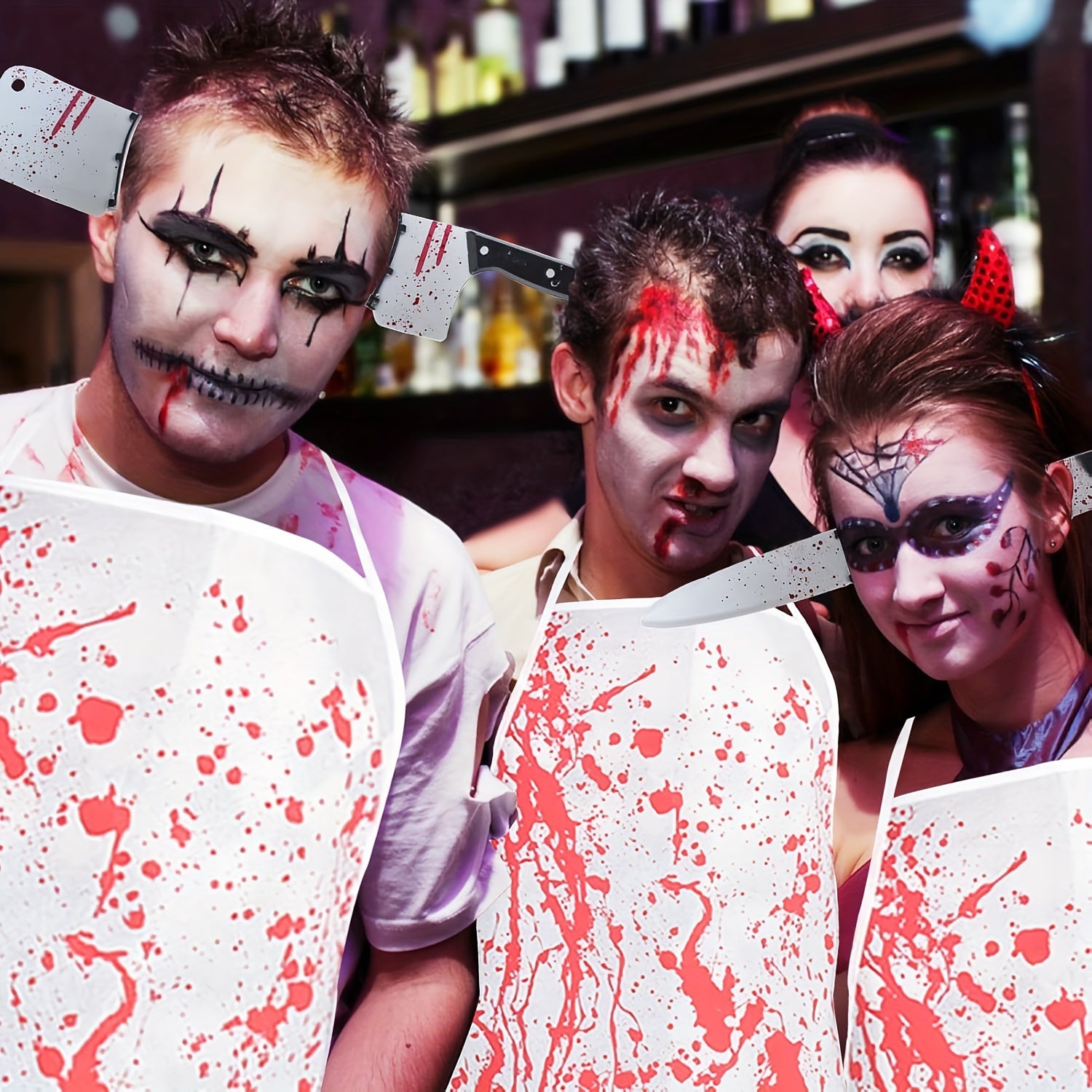 Unisex Halloween Vampire Zombie Costume Set with Knife Hair Band and Bloody Apron