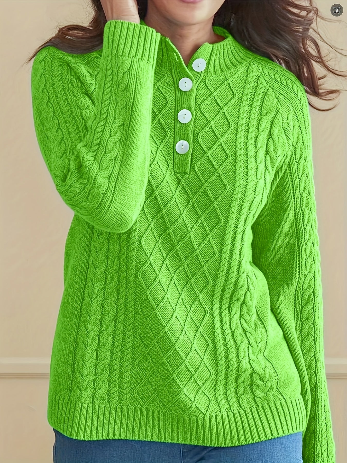 Women's Cozy Cable Knit Sweater Long Sleeve Round Neck Pullover