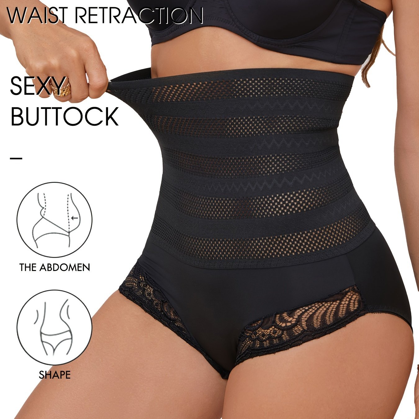 High Waist Compression Panties with Lace Detail Tummy Control Shapewear